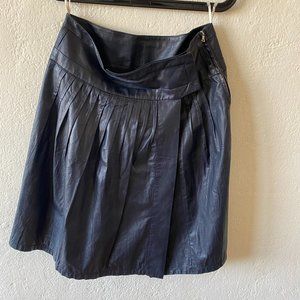 Jill Sander Black Leather Pleated Skirt Vintage